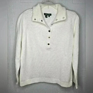 Lauren Ralph Lauren White Cotton Cropped Polo Knit Sweater Plus Womens 1X EUC